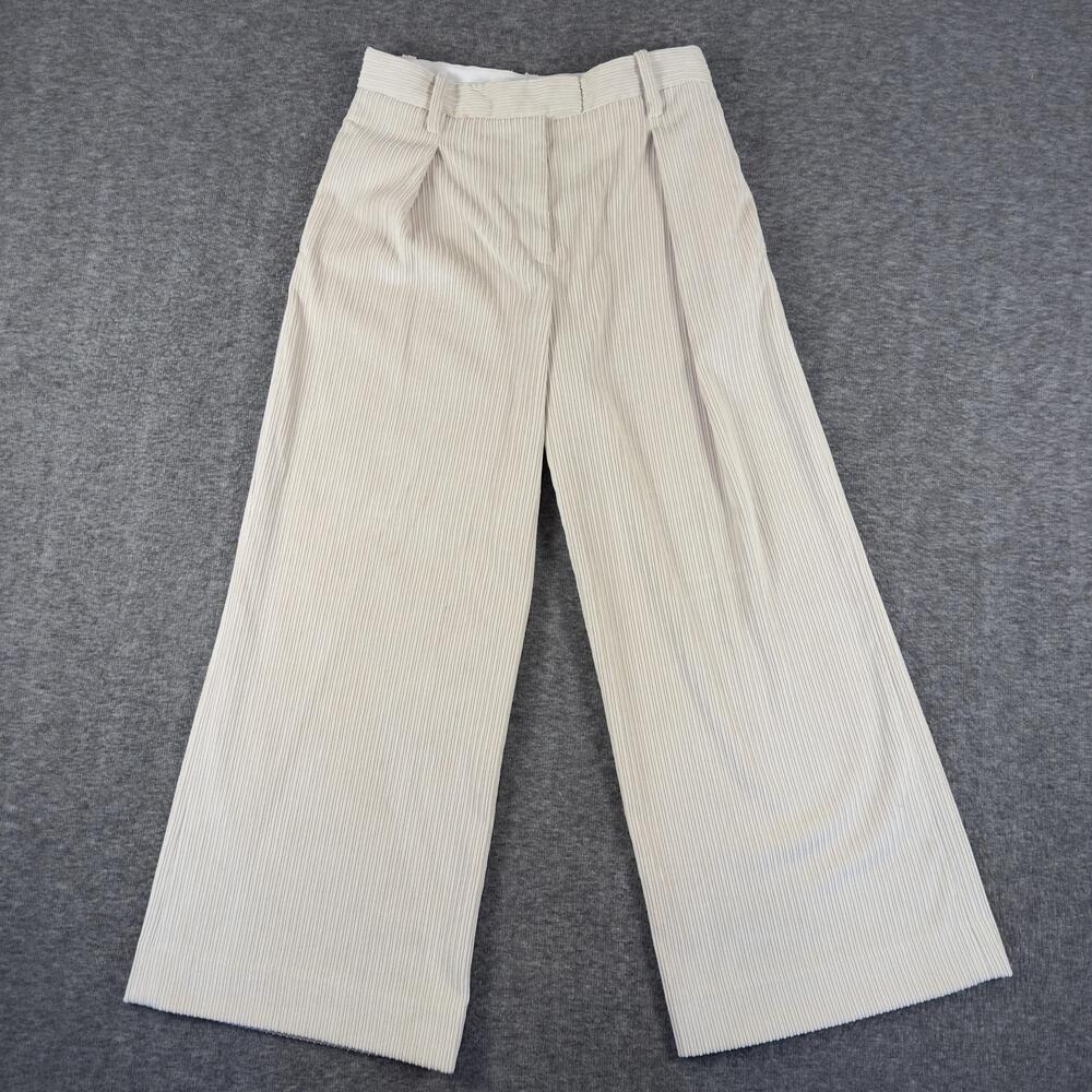 Rag & Bone Pants Womens 4 White Corduroy Wide Leg Pleated Dress Ankle Cropped
